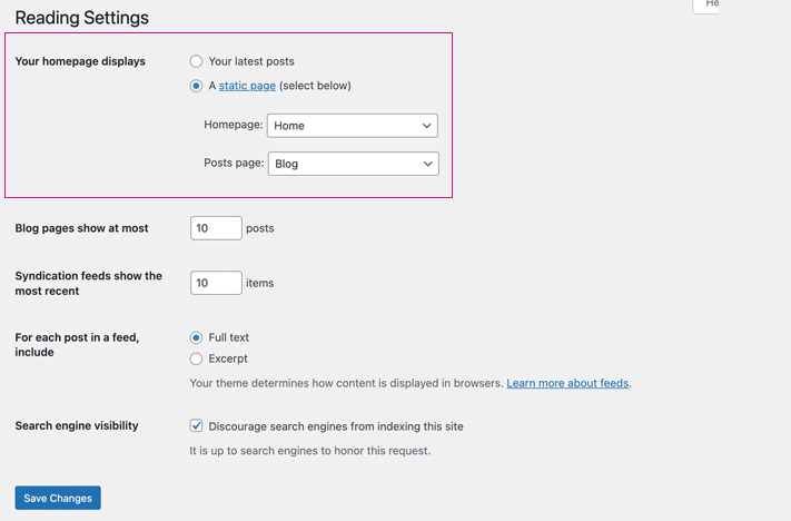 Default home and posts page